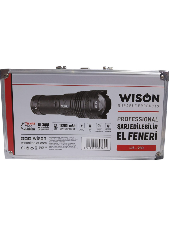 Wison WS-980 70W 7000 Lümen Profesyonel Şarjlı El Feneri
