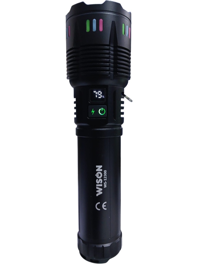 WS-12300 Profesyonel El Feneri | 60W – 6000 Lümen – 22000 Mah – Zoomlu – Metal Kasa – Type-C Şarj – Dijital Göstergeli