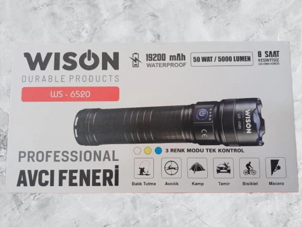 Wison WS-6520 Profesyonel Avcı El Feneri 3 Renk Modu Tek Kontrol 50 Watt / 5000 Lümen 