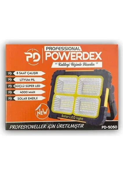PowerDex PD-5050 Profesyonel Projektör Modlu Çakar Işıklı Güneş Enerjili El Feneri
