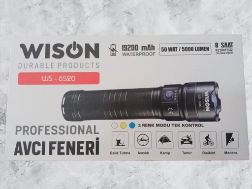 Wison WS-6520 Profesyonel Avcı El Feneri 3 Renk Modu Tek Kontrol 50 Watt / 5000 Lümen 